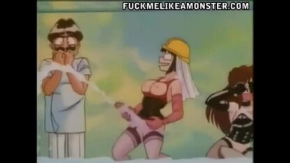 Adult anime threesome with strap-on play